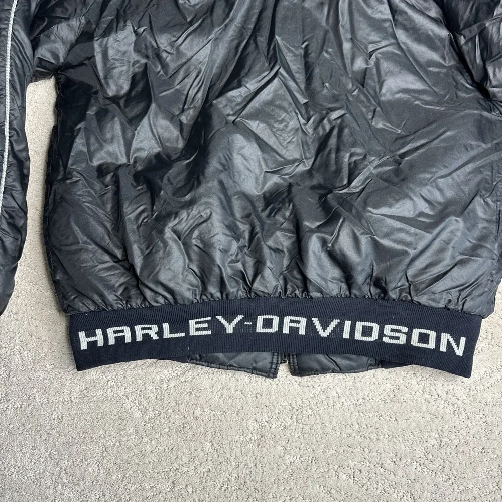 Men's Harley Davidson Large Black Puffer Bomber Full Zip Coat Jacket Made In USA